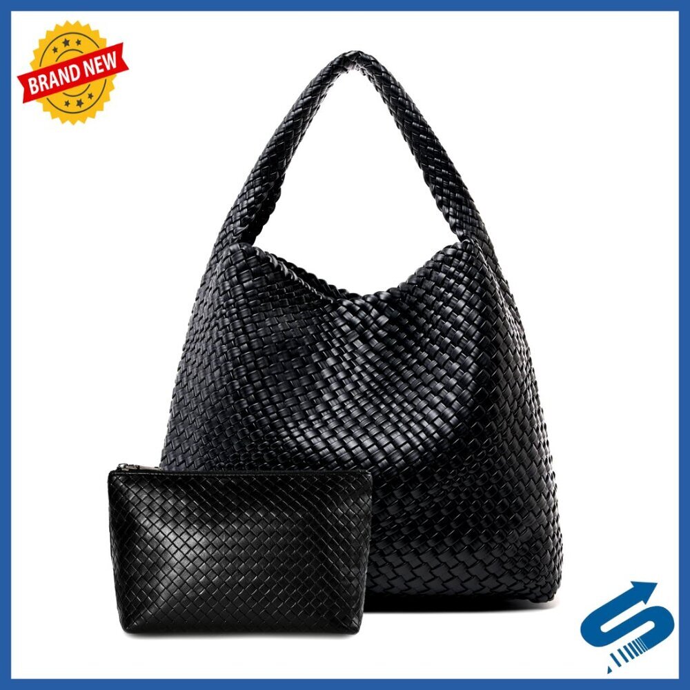 Woven Leather Tote Bag Chic Spacious Handbag with Detachable Clutch